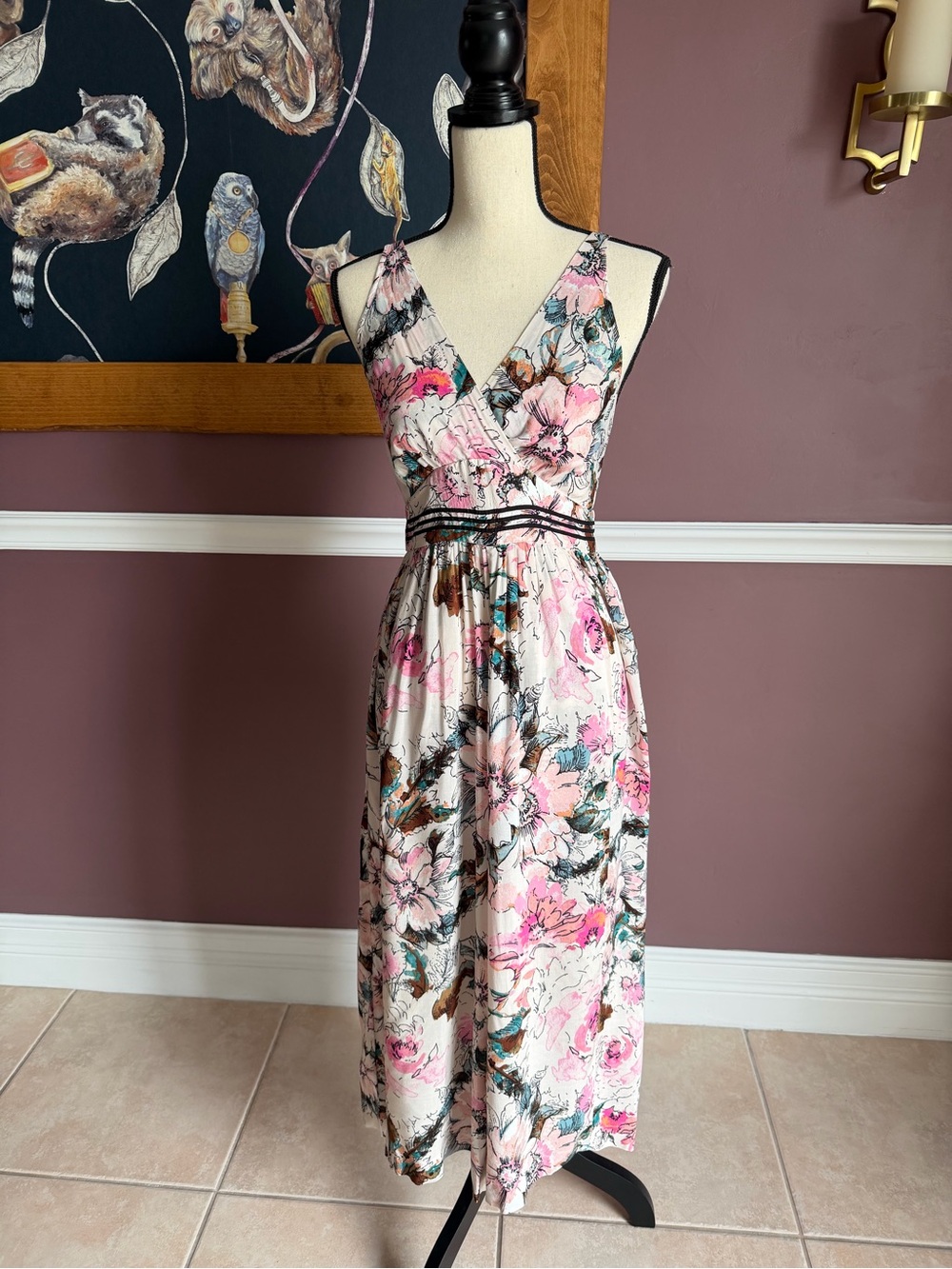 Plenty by Tracy Reese Anthropologie cropped Jumpsuit with Pink Floral Print SZ 0